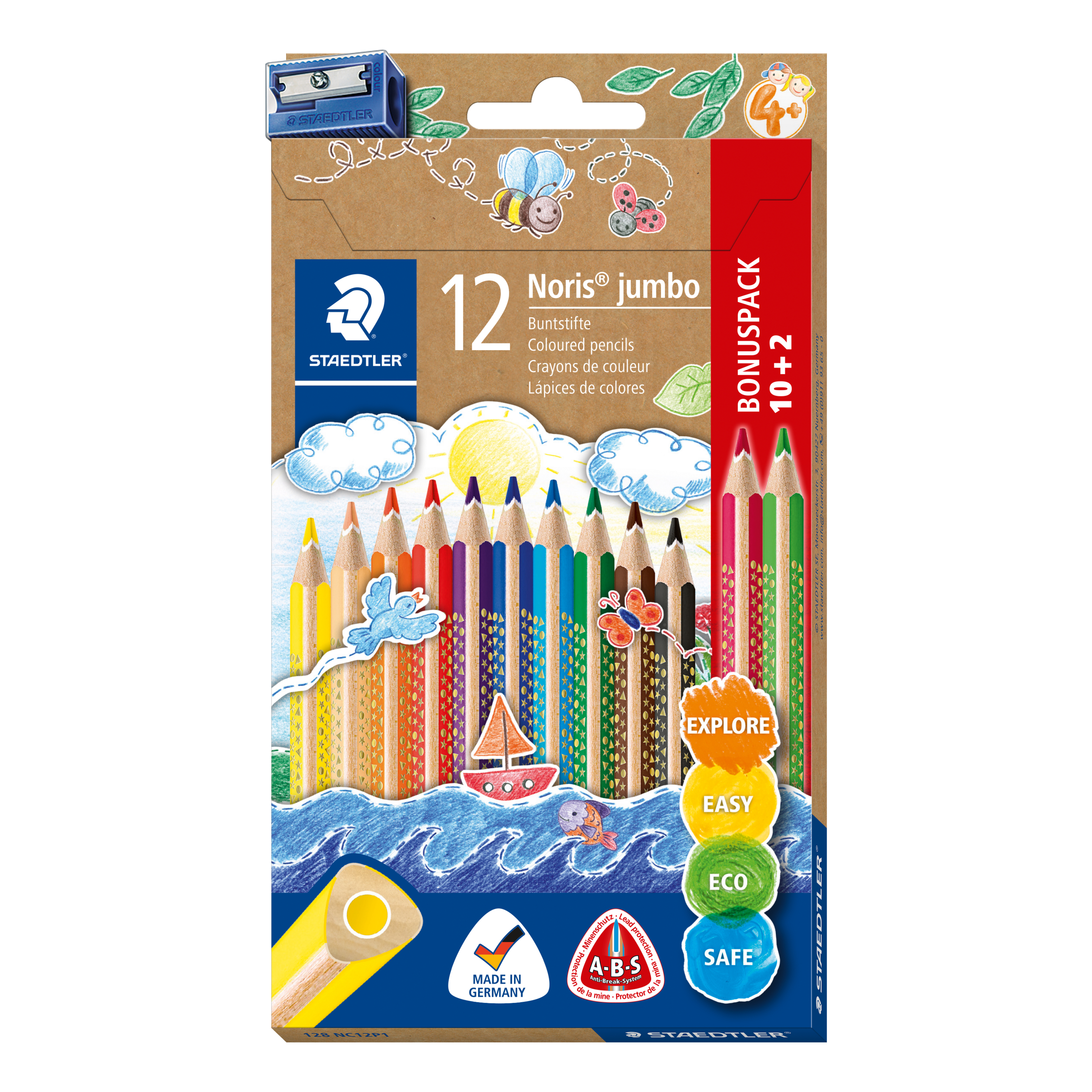 CRAYON COULEUR STAEDTLER WOPEX NORIS COLOUR 185 ULTRA-RÉSISTANT COLORIS ASSORTIS ÉTUI CARTON 12 UNITÉS