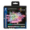 Pigment brush pen STAEDTLER, set de 12 Pastel Colours