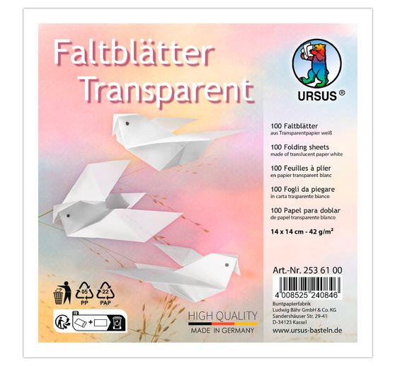Feuilles de pliage en papier transparent