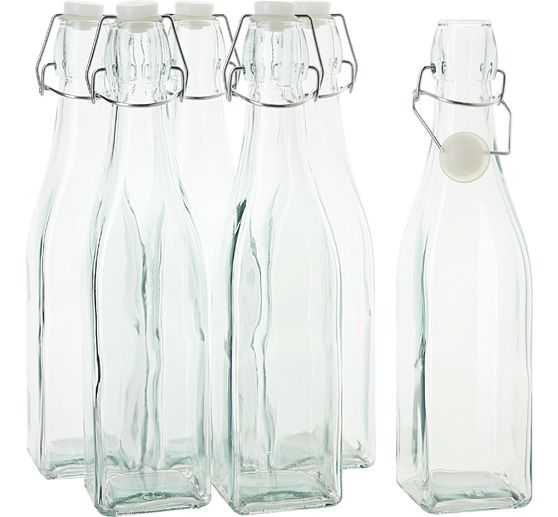 Bouteilles en verre à fermeture mécanique VBS « Forme carrée », 500 ml, 6 pc.