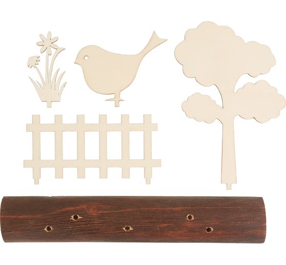 Décoration à emboîter en bois sur tronc d'arbre VBS « Lapin à la clôture du jardin »