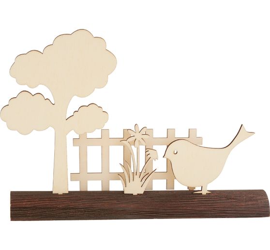 Décoration à emboîter en bois sur tronc d'arbre VBS « Lapin à la clôture du jardin »