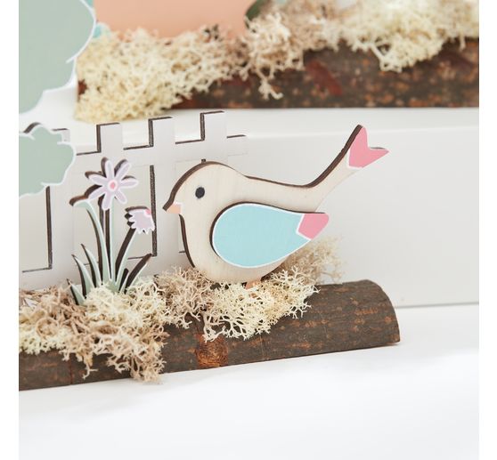 Décoration à emboîter en bois sur tronc d'arbre VBS « Lapin à la clôture du jardin »