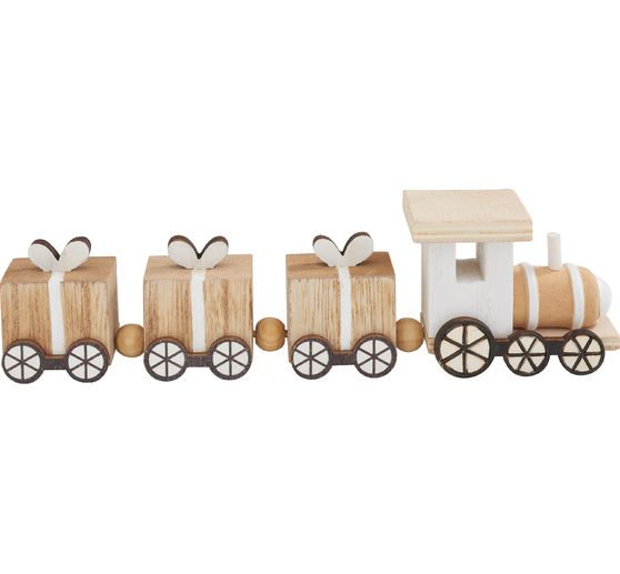 Train en bois miniature, avec 3 wagons cadeaux