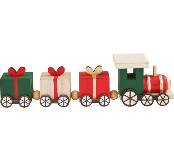 Train en bois miniature, avec 3 wagons cadeaux