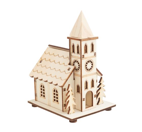 Kit de construction en bois VBS « Église », éclairage LED