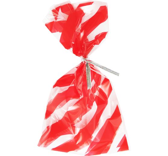 Sachets à soufflet de fond « Rayures rouges » avec ferme-sacs