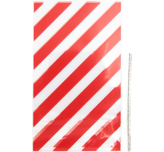 Sachets à soufflet de fond « Rayures rouges » avec ferme-sacs