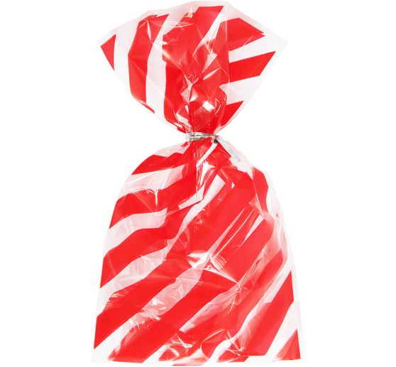 Sachets à soufflet de fond « Rayures rouges » avec ferme-sacs