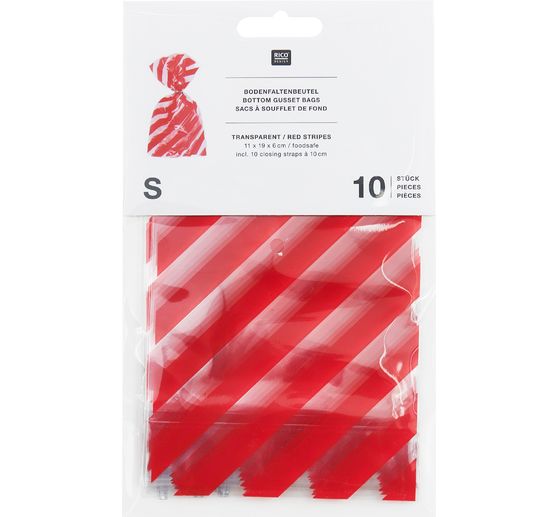 Sachets à soufflet de fond « Rayures rouges » avec ferme-sacs