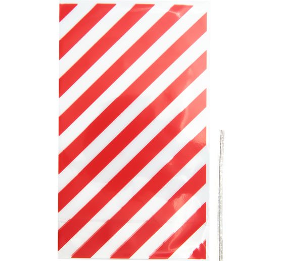 Sachets à soufflet de fond « Rayures rouges » avec ferme-sacs