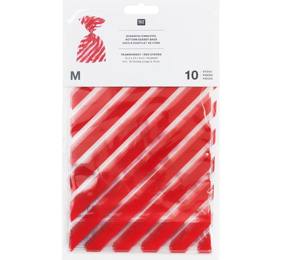 Sachets à soufflet de fond « Rayures rouges » avec ferme-sacs