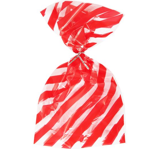 Sachets à soufflet de fond « Rayures rouges » avec ferme-sacs