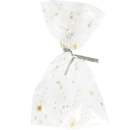 Sachets à soufflet de fond « Etoiles dorées » avec ferme-sacs