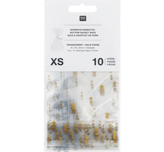 Sachets à soufflet de fond « Etoiles dorées » avec ferme-sacs