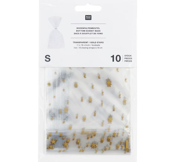 Sachets à soufflet de fond « Etoiles dorées » avec ferme-sacs