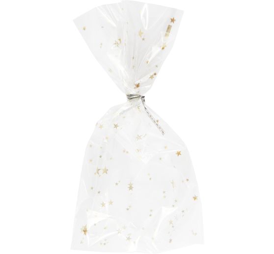 Sachets à soufflet de fond « Etoiles dorées » avec ferme-sacs