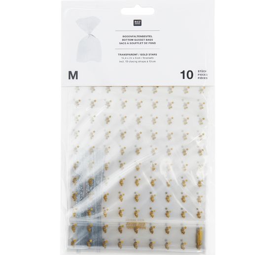 Sachets à soufflet de fond « Etoiles dorées » avec ferme-sacs