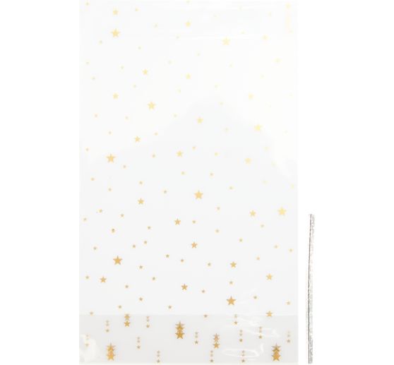 Sachets à soufflet de fond « Etoiles dorées » avec ferme-sacs