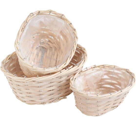 Corbeilles en copeaux de bois, lots de 3, assortiment de 2 mod&egrave;les