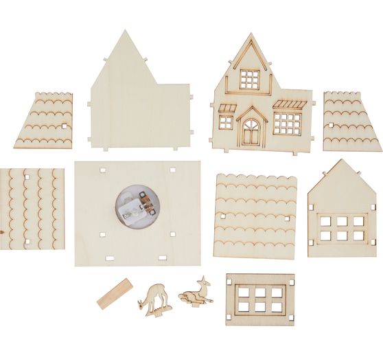 Kit de construction en bois VBS « Maison avec chevreuils », éclairage LED