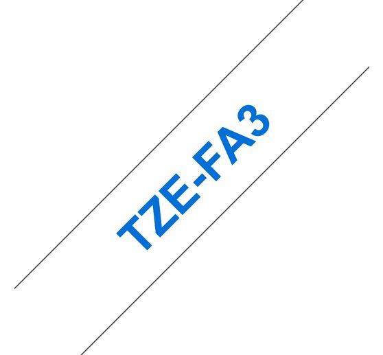 Ruban textile thermocollant TZe-FA3 pour P-Touch Brother, l 12 mm, 3 m, Bleu sur fond blanc