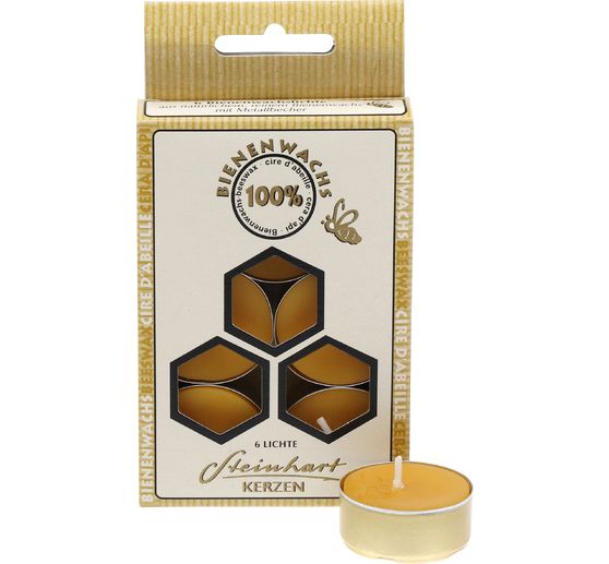 Bougies chauffe‑plat en cire d&rsquo;abeille 100 %, lot de 6