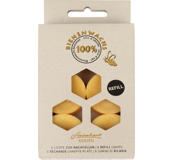 Bougies chauffe‑plat en cire d&rsquo;abeille 100 %, lot de 6