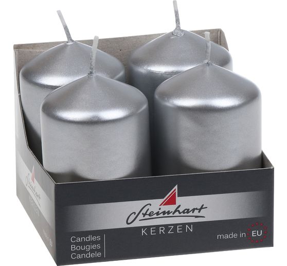 Petites bougies piliers &laquo; M&eacute;tallis&eacute; &raquo;, lot de 4