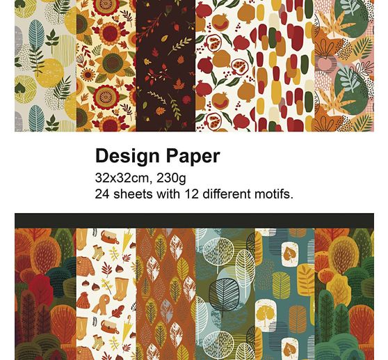 Bloc de papier &agrave; motifs, 32 x 32 cm, 24 feuilles