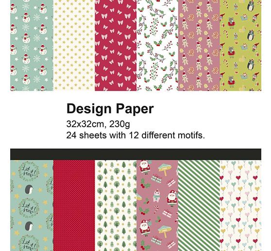 Bloc de papier &agrave; motifs, 32 x 32 cm, 24 feuilles