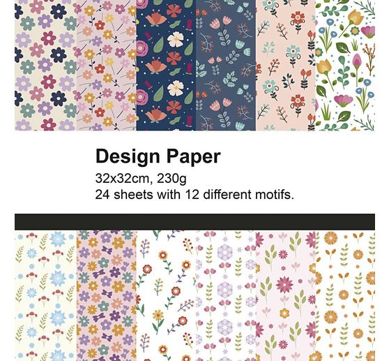Bloc de papier &agrave; motifs, 32 x 32 cm, 24 feuilles