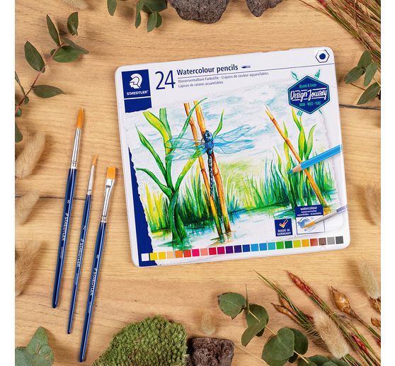 Crayons aquarellables STAEDTLER &laquo; Design Journey &raquo; dans un &eacute;tui en m&eacute;tal