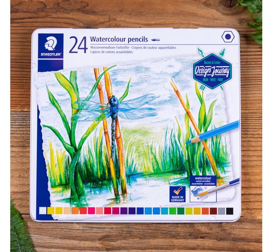 Crayons aquarellables STAEDTLER &laquo; Design Journey &raquo; dans un &eacute;tui en m&eacute;tal