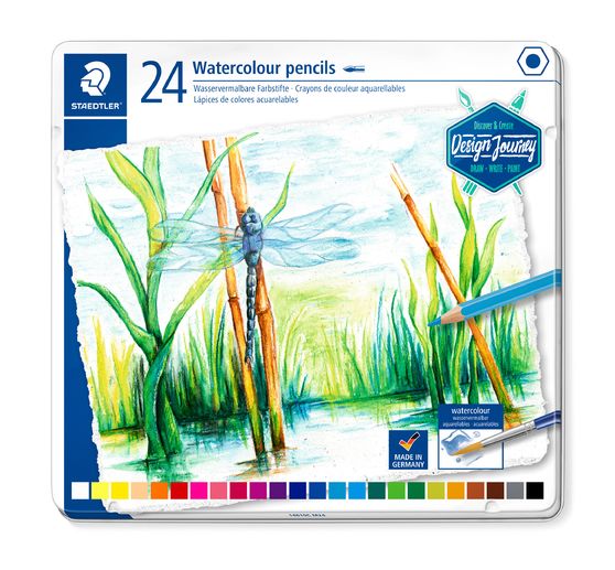 Crayons aquarellables STAEDTLER &laquo; Design Journey &raquo; dans un &eacute;tui en m&eacute;tal