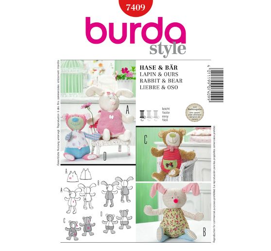 Burda Pattern Cuddly toys - rabbit, bear no. 7409