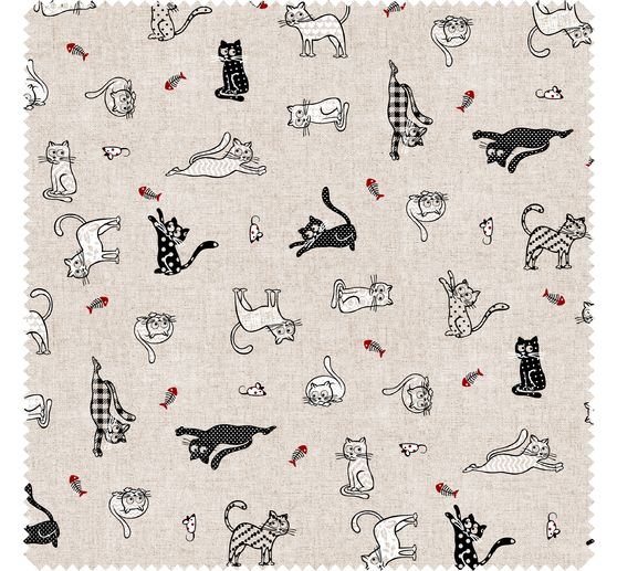 Motif fabric linen look "Cats"