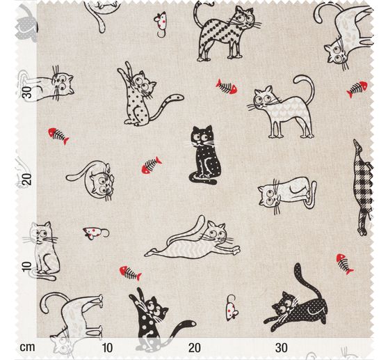 Tissu imprimé aspect lin au mètre « Chats »