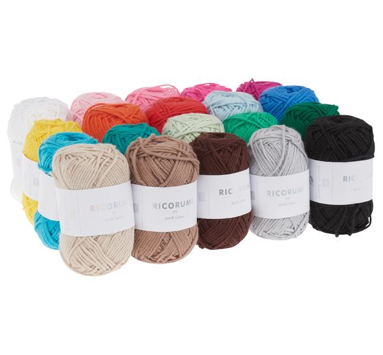 Fils coton à crocheter Rico Ricorumi, 20 couleurs