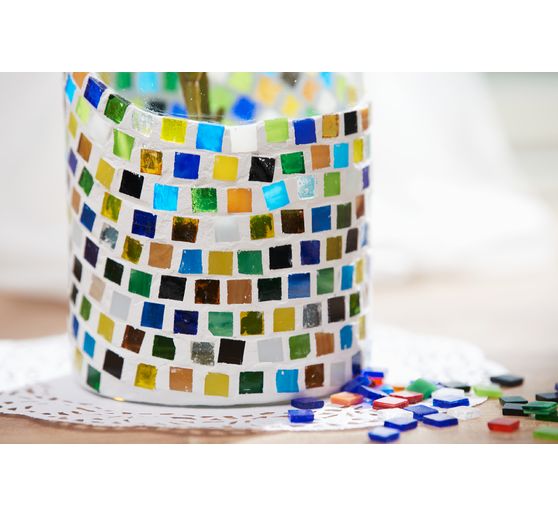 Tesselles de mosaïque en verre « Multicolore », transp.+opaques, 10x10mm
