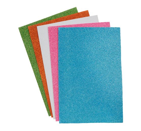Caoutchouc mousse pailleté VBS, autocollant, A4, 5 pc.