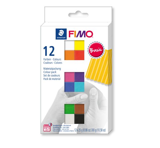 Assortiment FIMO soft « Basic Colours »,12 demi-pains, 300 g