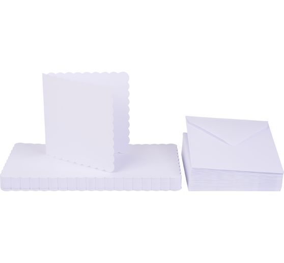 Cartes doubles avec enveloppes « Bordures vagues », 12,5 x 12,5 cm, 50 pc., Blanc