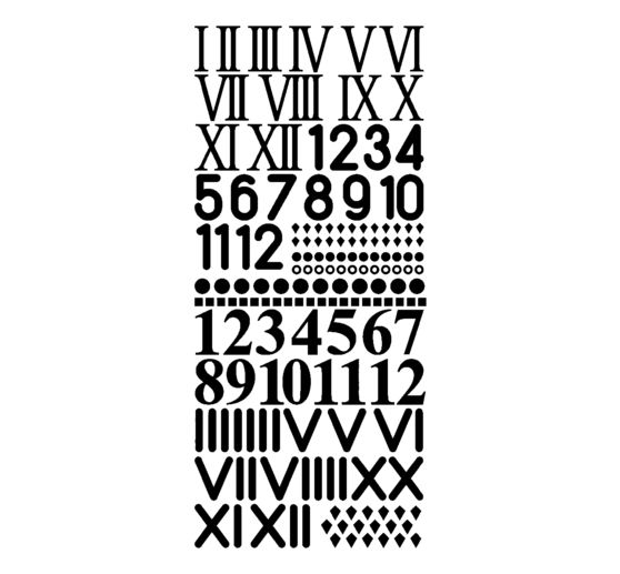 Motifs relief autocollants « Chiffres pour horloge », env. 10 x 23 cm, Noir