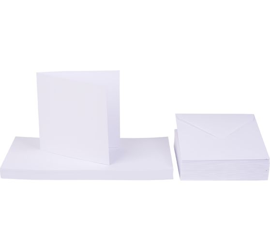 Cartes doubles et enveloppes, set de 100 pc., env. 13 x 13 cm, Blanc