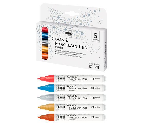 Glass & Porcelain Pen « Metallic » KREUL, set de 5
