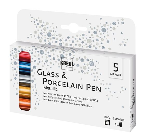 Glass & Porcelain Pen « Metallic » KREUL, set de 5