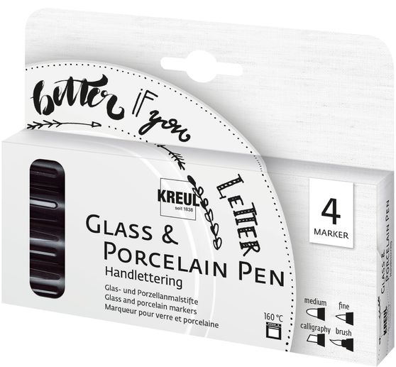 Glass & Porcelain Pen Handlettering KREUL, set de 4