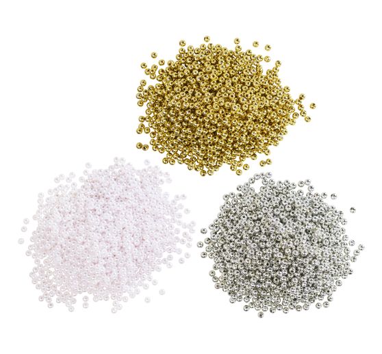 Assortiment de perles cirées VBS « 4 mm », 3000 pc., Blanc, Argenté, Doré