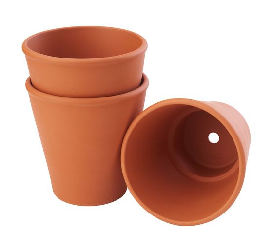 Pots terre cuite, bords arrondis, 3 pc.